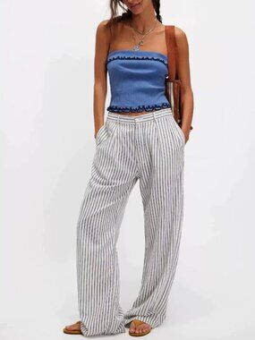 NWT Denimist Blair Pants 24/25/26/27/29/30 Blue Ticking Stripe Double-Pleat